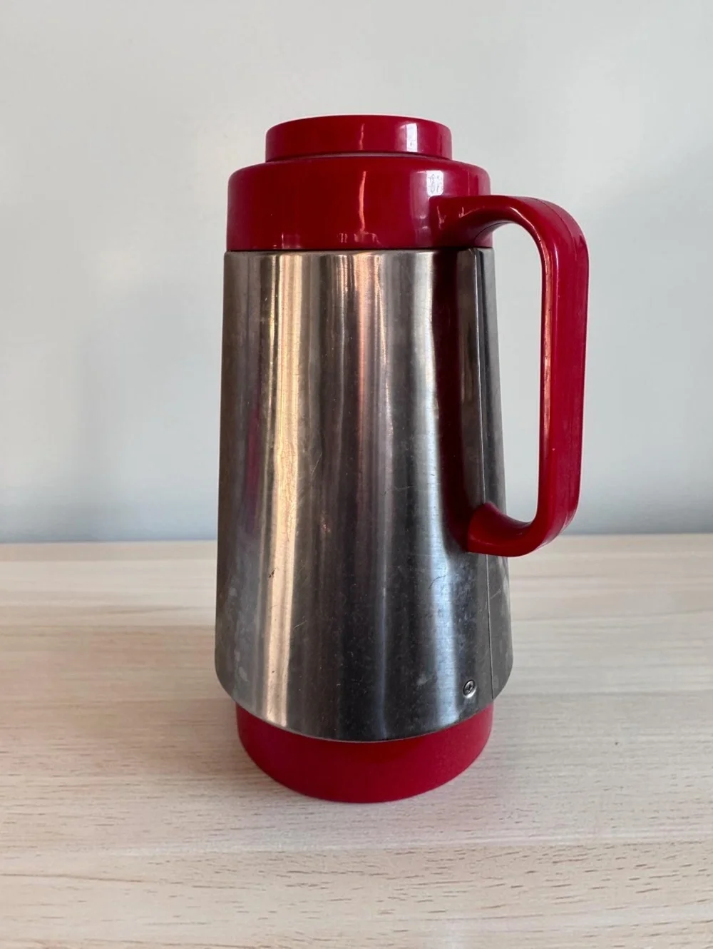 Vintage Corning Thermatique Stainless Steel and Red Plastic Coffee Carafe